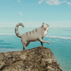 A cat doll stands on a rock and looks at the sea in Far Cry 6.